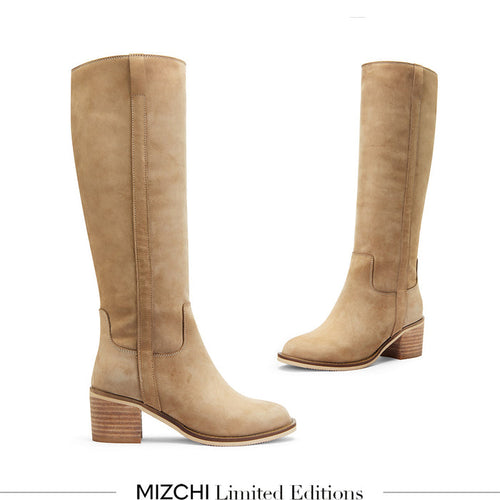 AIJA - Beige Nubuck Knee High Boots