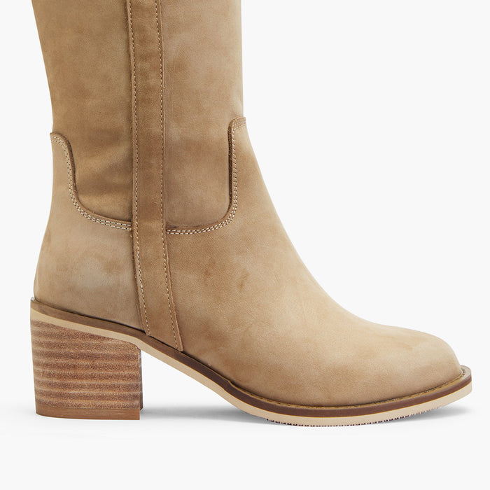 AIJA - Beige Nubuck Knee High Boots
