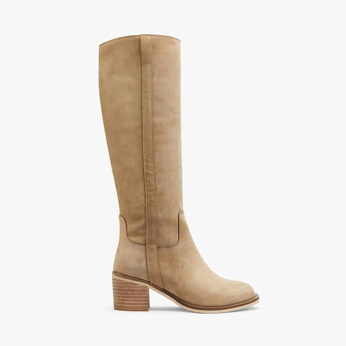 AIJA - Beige Nubuck Knee High Boots