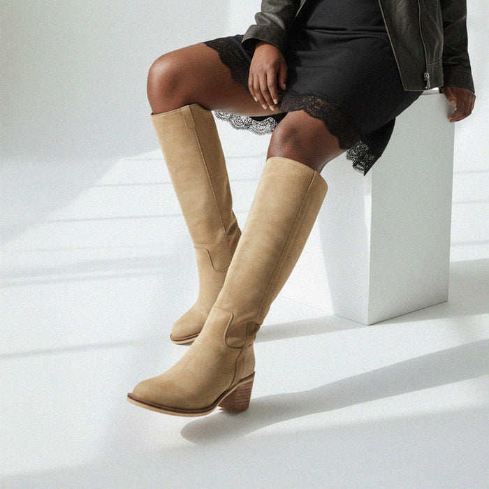 AIJA - Beige Nubuck Knee High Boots