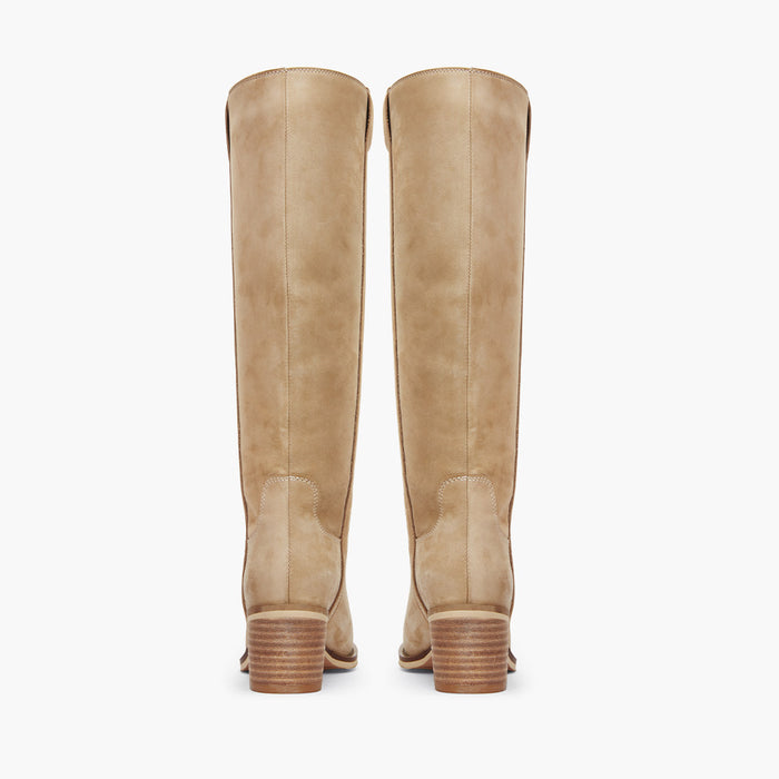 AIJA - Beige Nubuck Knee High Boots