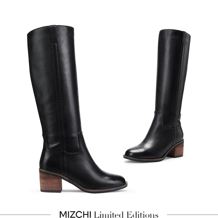 AIJA - Black Leather Knee High Boots