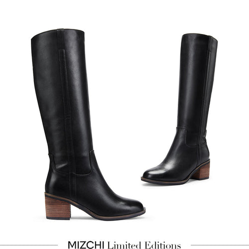 AIJA - Black Leather Knee High Boots