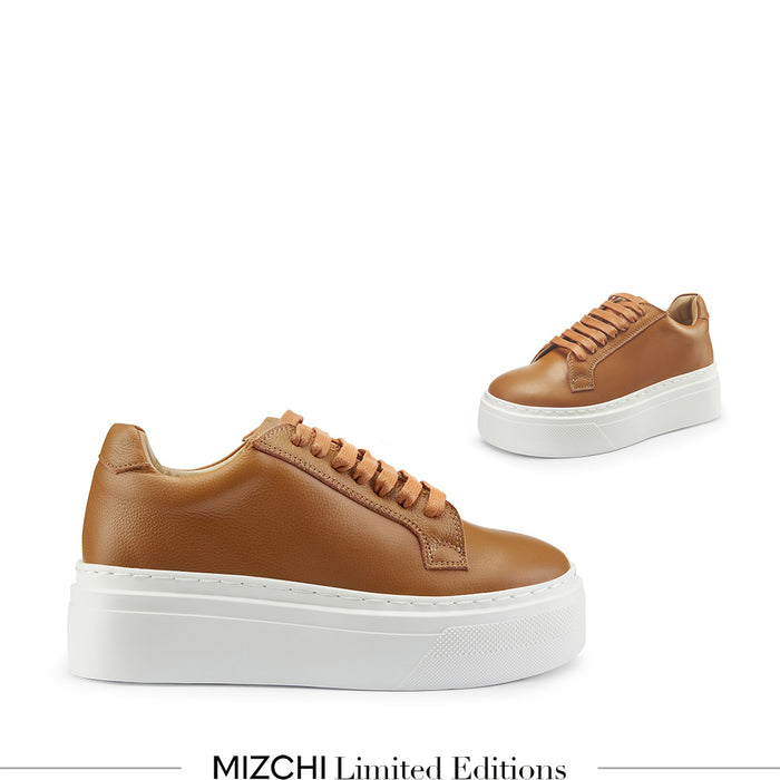 AILANI BROWN - platform leather sneaker
