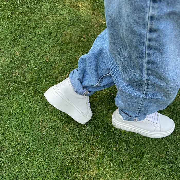 AILANI WHITE - platform leather sneaker