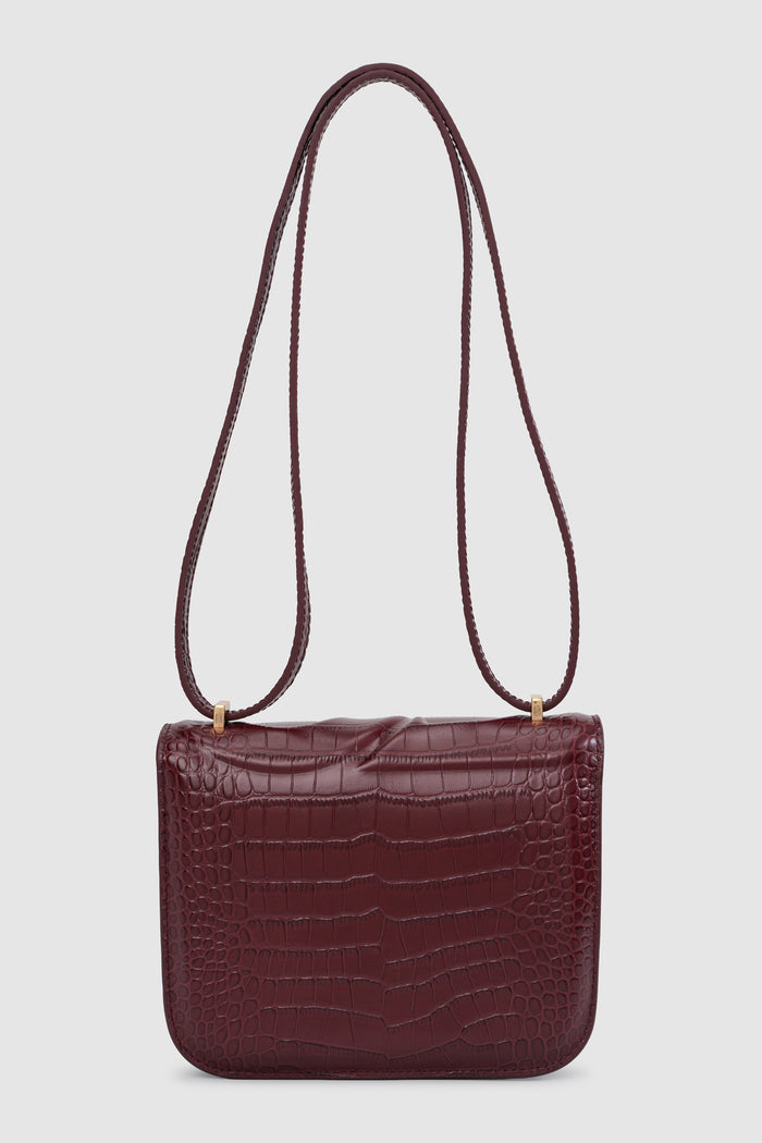alba bag croco in burgundy by buttonscarves back view