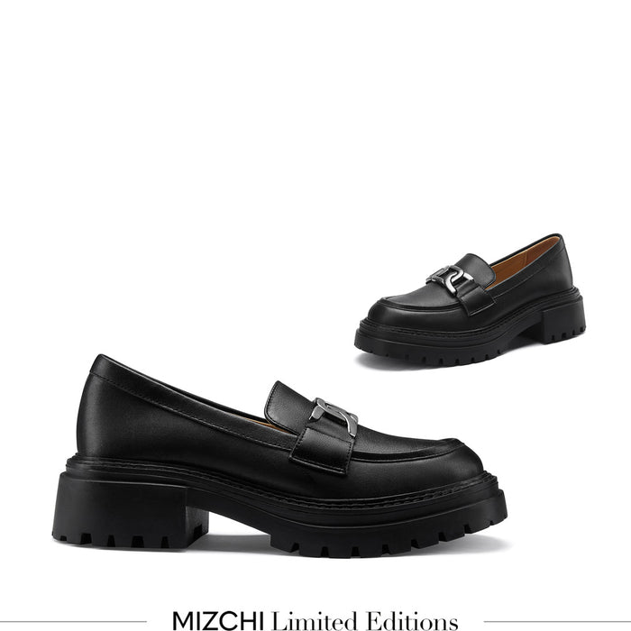 ALCOR BLACK - flatform leather brogue