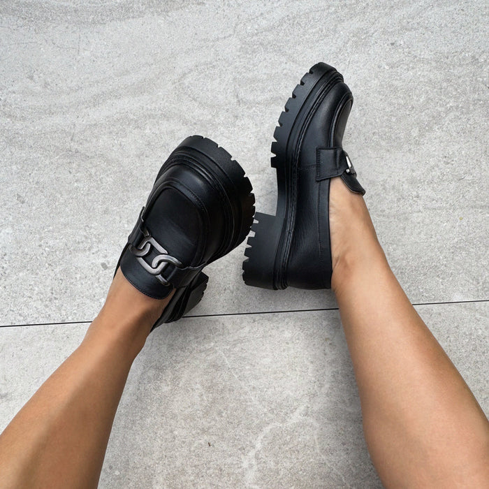 ALCOR BLACK - flatform leather brogue