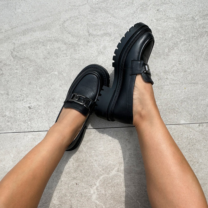 ALCOR BLACK - flatform leather brogue