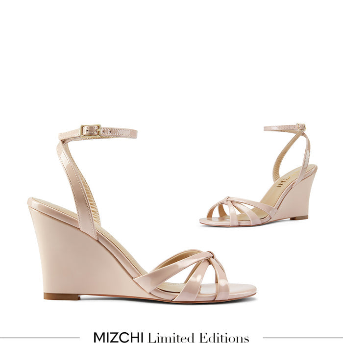 AMELIA BEIGE PATENT - wedge heel sandals