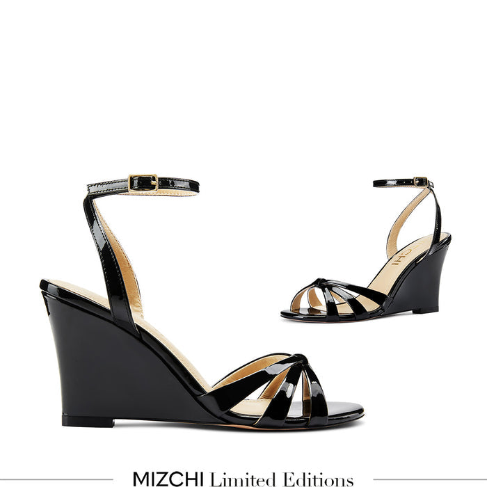 AMELIA BLACK PATENT - wedge heel sandals