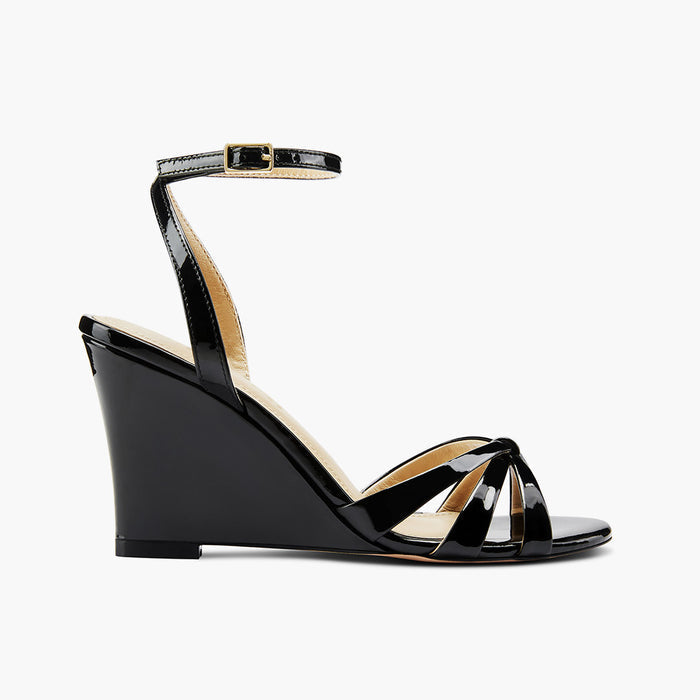 AMELIA BLACK PATENT - wedge heel sandals