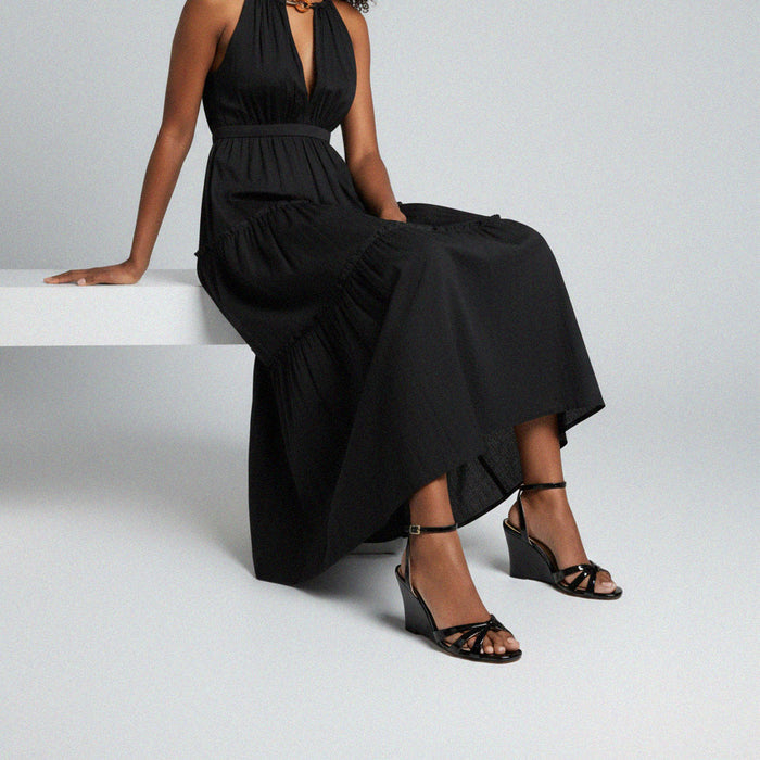 AMELIA BLACK PATENT - wedge heel sandals