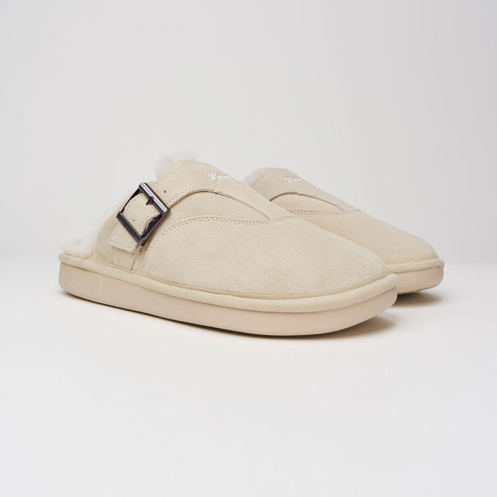 Brunch Amour Shearling slipper in Beige suede, main product image