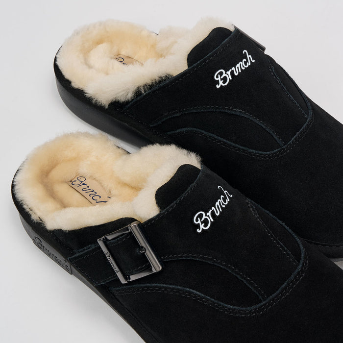 Brunch Amour Shearling slipper in Black suede, product view 3
