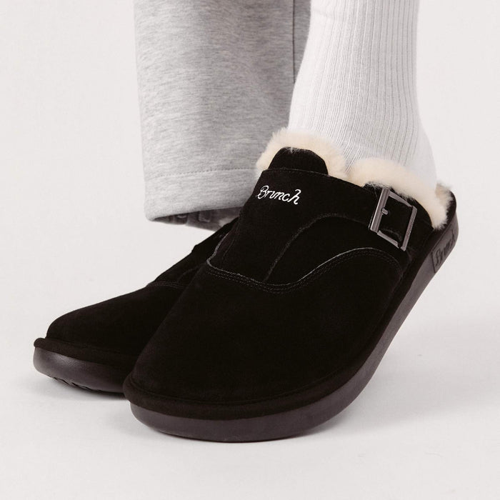 Brunch Amour Shearling slipper in Black suede, product view 4