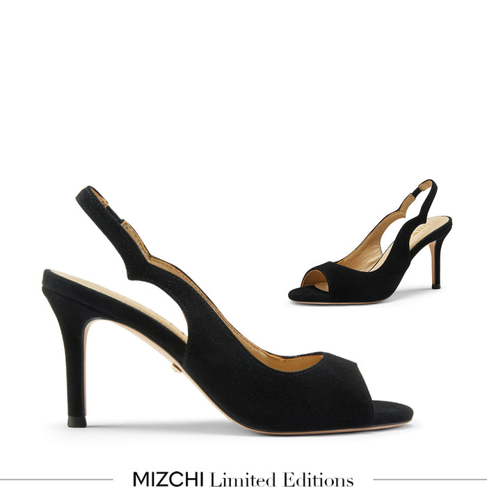 ANGELIKA BLACK SUEDE - open toe slingback