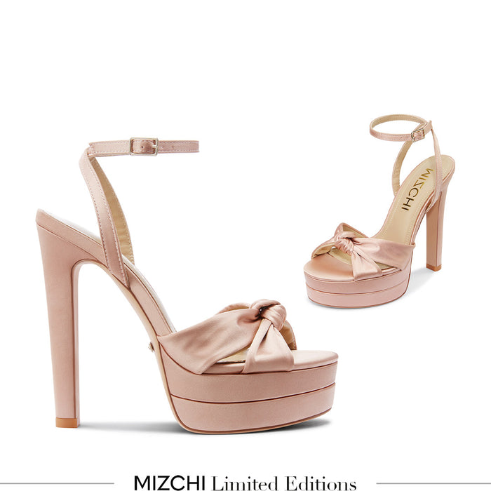 Aurielle Beige - Satin Platform Sandals