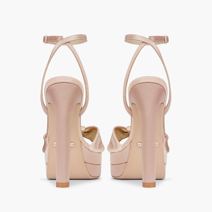 Aurielle Beige - Satin Platform Sandals
