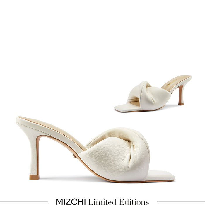 BASTINA PUFFY ivory - Leather Mules