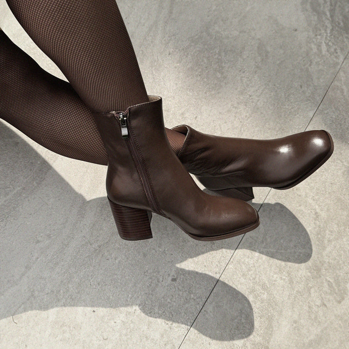 BELGO - brown chunky heel ankle boot