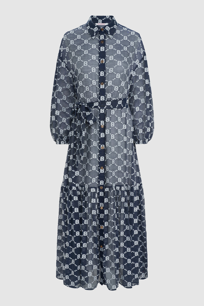 beverly shirt dress in navy by buttonscarves