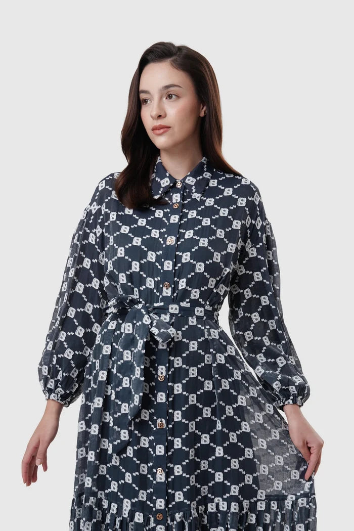 beverly shirt dress in navy by buttonscarves front view