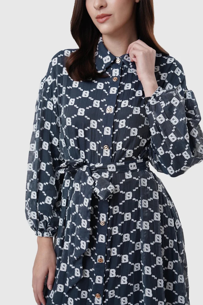 beverly shirt dress in navy by buttonscarves
