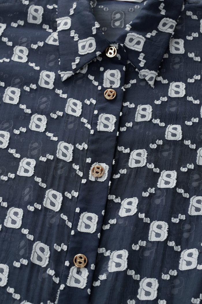 beverly shirt dress in navy by buttonscarves pattern detail