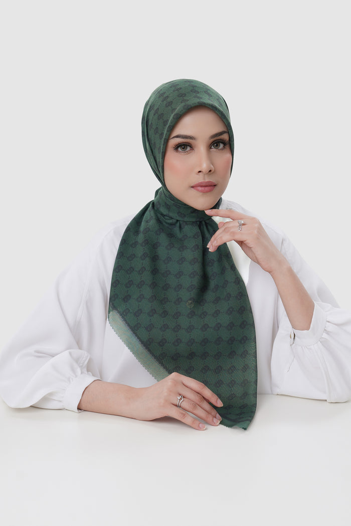 beverly square scarf in pine grove by buttonscarves front view