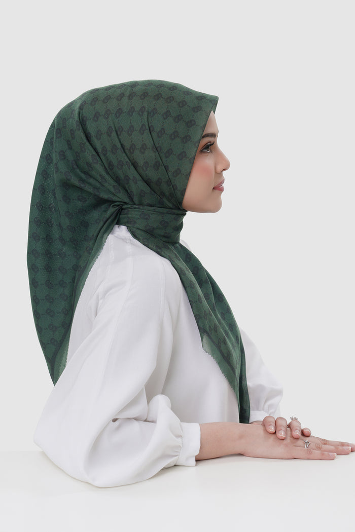 beverly square scarf in pine grove by buttonscarves side view