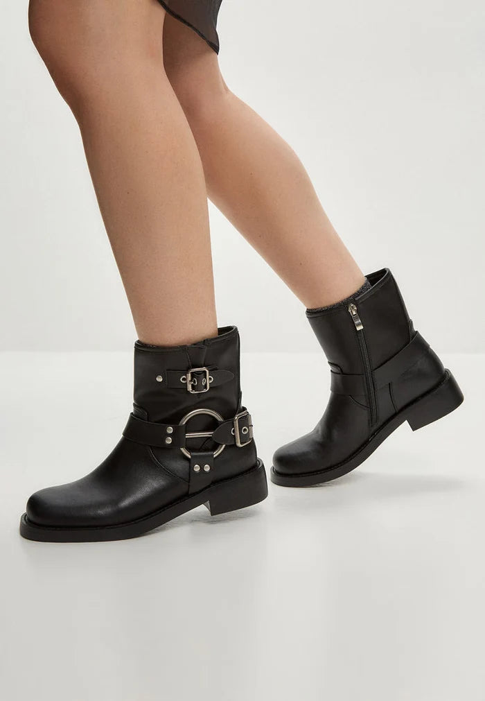 A pair of stylish leather motorcycle boots - perfect for any biker looking for waterproof and fashionable footwear.