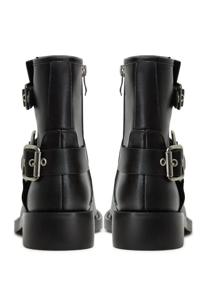 A pair of stylish leather motorcycle boots, perfect for biker enthusiasts, featuring a waterproof design for ultimate protection.
