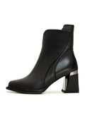 A stylish pair of black block heel ankle boots, perfect for adding a touch of elegance to any outfit.