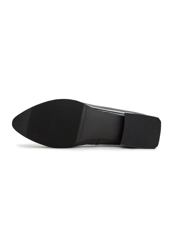 A stylish pair of black block heel ballerinas, the Ingrid shoes, perfect for women looking for trendy block heel footwear.