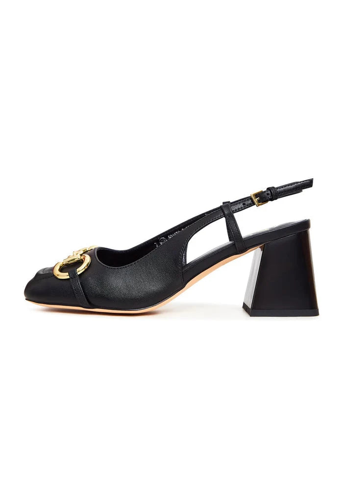 A stylish pair of black Anais block heel pumps for women, featuring a sleek design perfect for any occasion.