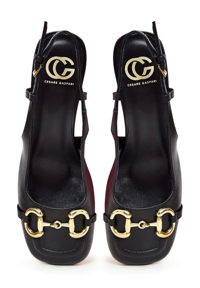 A fashionable pair of black Anais block heel pumps for women, perfect for a chic and sophisticated look.