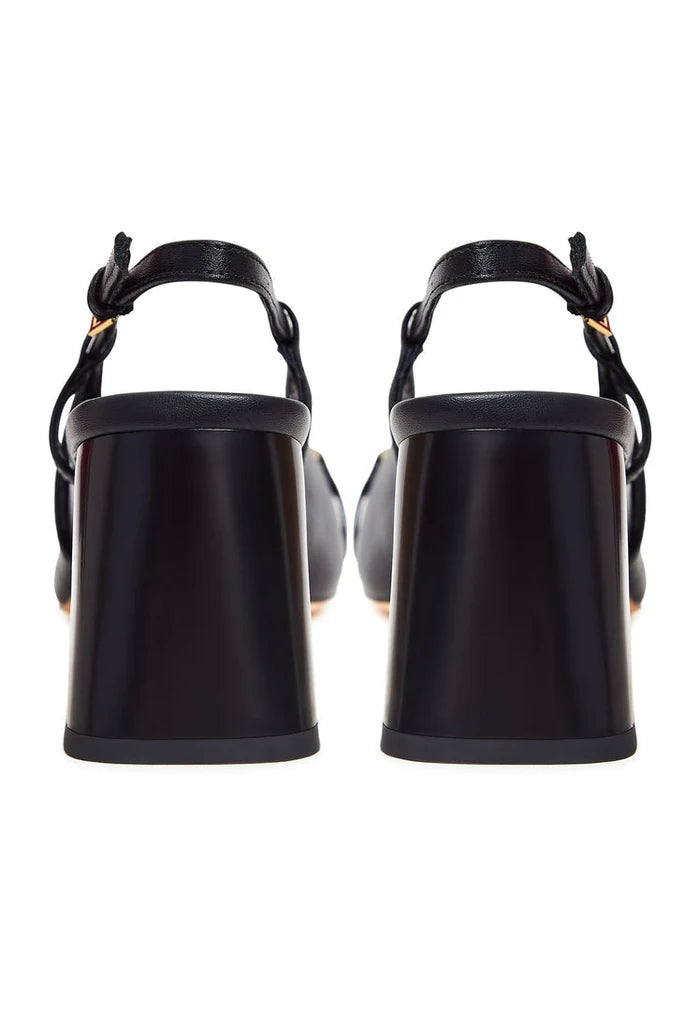 A black high heel Anais pump, the perfect block heel pump for women's outfits.