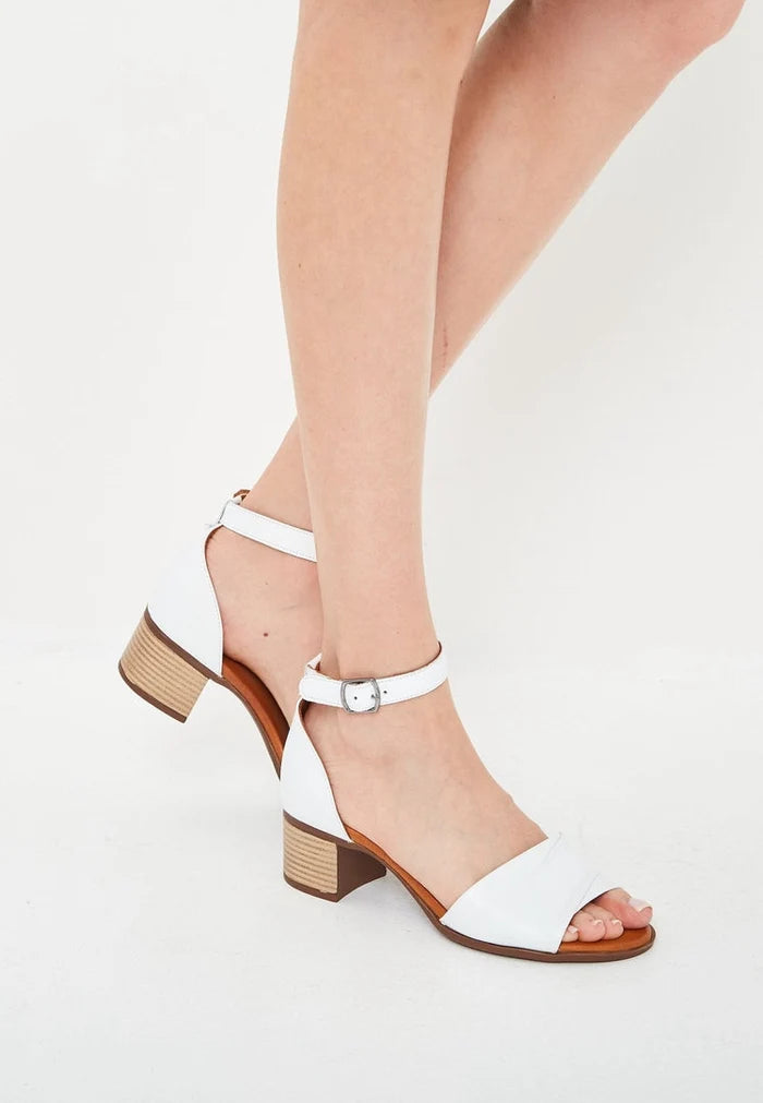 Block Heeled Sandals - White
