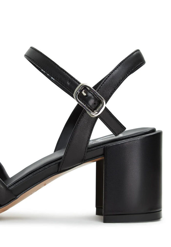 A stylish pair of women's high heeled black sandals, featuring a block heel design and named Anaia.