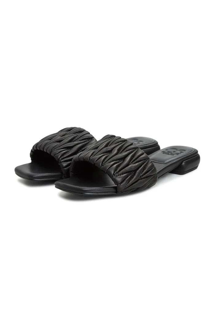 A stylish pair of Stephanie black heeled slippers, perfect for any outfit.