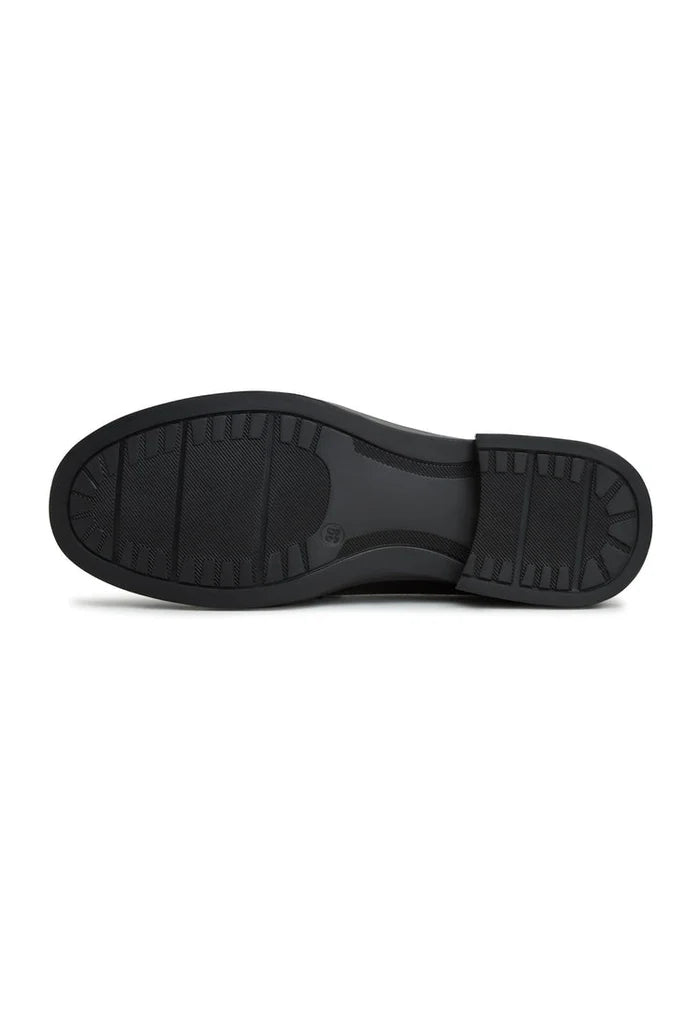 A stylish pair of black block heel women's loafers - perfect balance of fashion and comfort.
