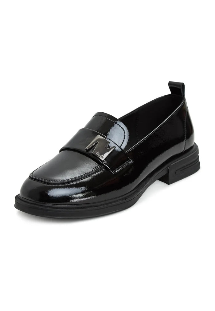 A stylish pair of black block heel loafers for women - the perfect combination of fashion and comfort.