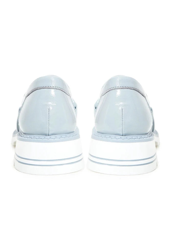 A stylish pair of women's blue block heels loafers, perfect for your fashion-forward wardrobe.