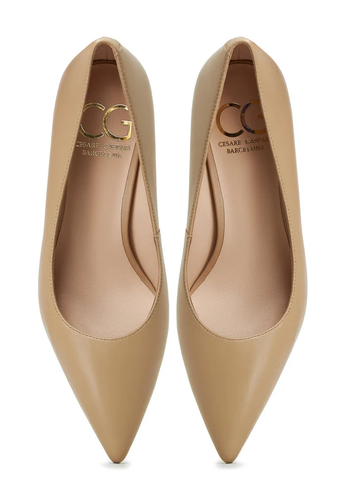 Trendy beige Silvia block heel pumps - the perfect combination of style and comfort for women.
