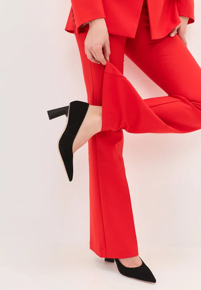 A pair of stylish black block heels pumps known as Silvia pumps for women with chunky heels design.