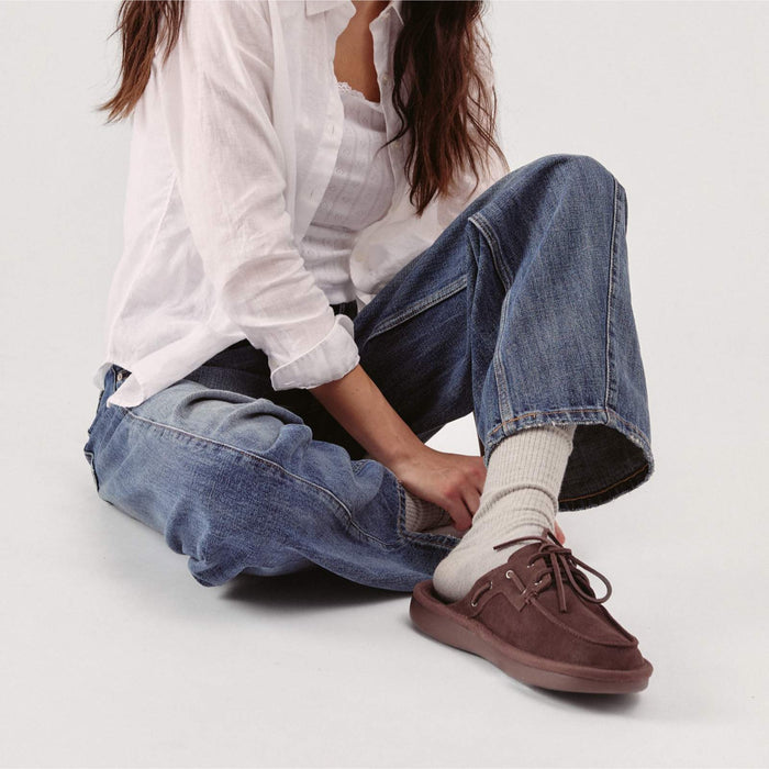 Brunch Boat Mule in Dark Brown suede, product view 3