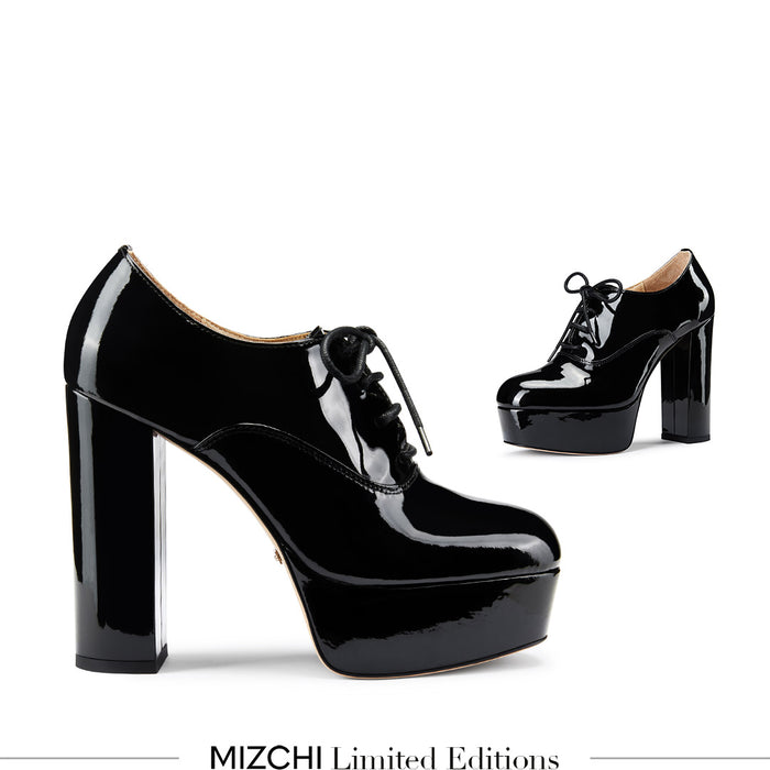 BORGHONA BLACK - lace up platform heels