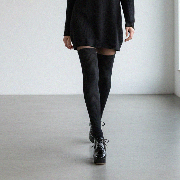 BORGHONA BLACK - lace up platform heels