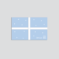 Front view of Brunch gift card with light blue wrap, white ribbon and scattered white star accents on light gray background